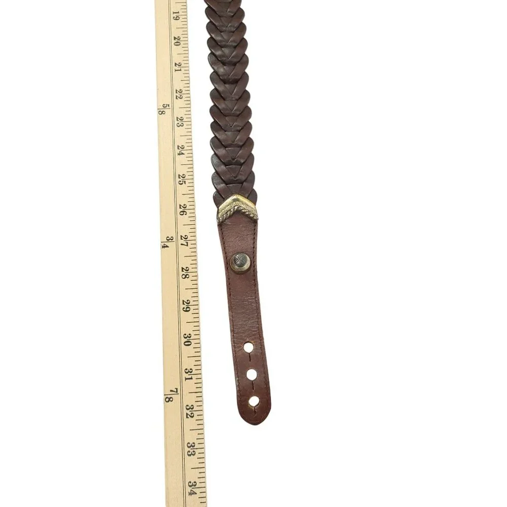 Braided Brown Leather Belt Vintage R.O.C. Womens Sz S Western Silver Tone Buckle